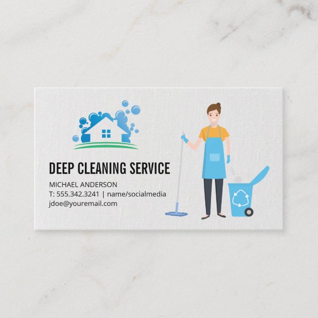 House Cleaning Logo | Cleaner Lady Business Card (Front)