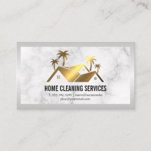 House Cleaning Logo   Gold Metallic   Marble Business Card