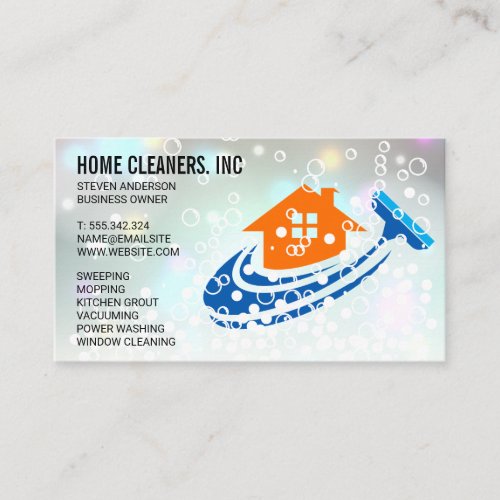 House Cleaning Logo  Maid  Soap Bubbles Business Card