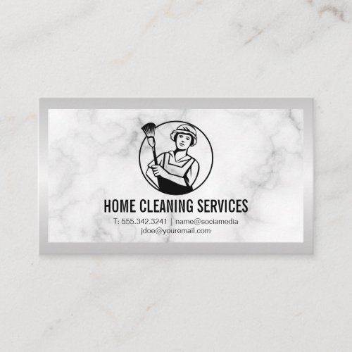 House Cleaning Logo  Marble  Metallic Border Business Card