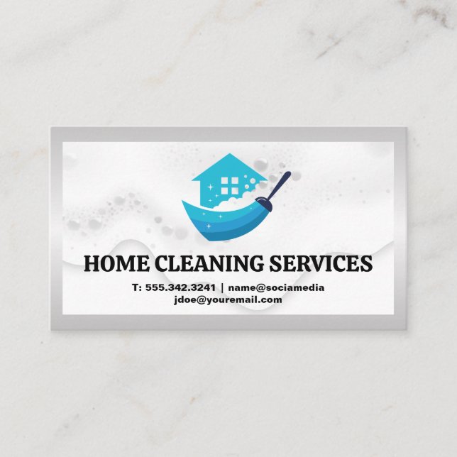 House Cleaning Logo | Soap Suds Bubbles Business Card (Front)
