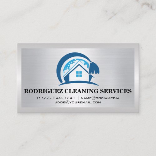 House Cleaning Logo  Steel Brushed Business Card