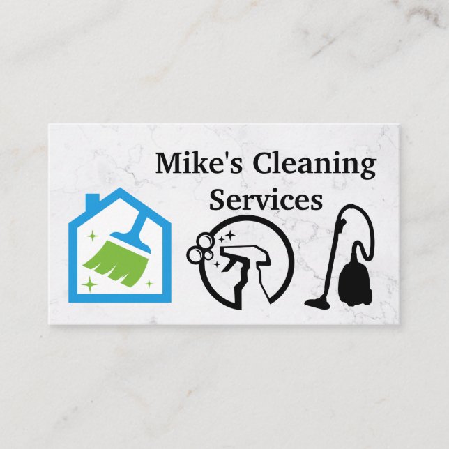 House Cleaning Logo | Vacuum Cleaning Spray Icons Business Card (Front)