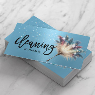 House Cleaning Magical Maid Service Blue Metal Business Card