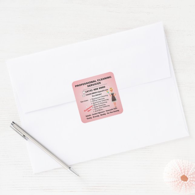 House Cleaning Maid Housekeeping Service Janitor Square Sticker (Envelope)