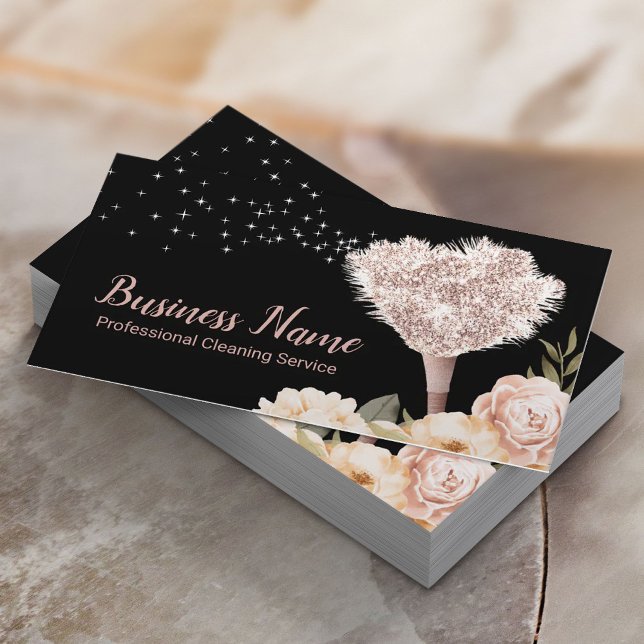House Cleaning Maid Service Floral Feather Duster Business Card (Creator Uploaded)