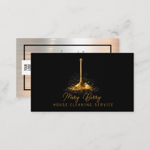 House Cleaning Maid Service Gold Mop Logo  Business Card