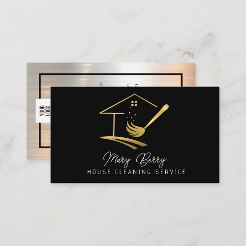 House Cleaning Maid Service Gold Mop Logo  Business Card