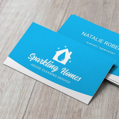 House Cleaning  Maid Service Modern Blue Business Card
