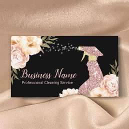 House Cleaning Maid Service Modern Floral Black Business Card