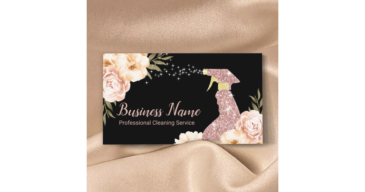 House Cleaning Maid Service Modern Floral Black Business Card | Zazzle