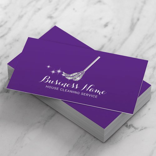 House Cleaning Maid Service Modern Purple  Silver Business Card