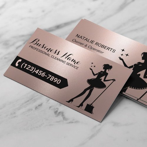 House Cleaning Maid Service Modern Rose Gold Business Card
