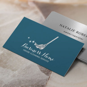 House Cleaning Maid Service Modern Teal & Silver Business Card