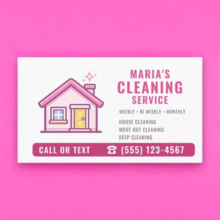 House Cleaning Maid Service Pink Business Card