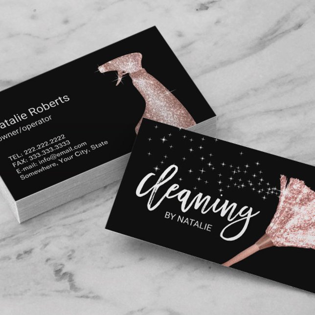 House Cleaning Maid Service Rose Gold Duster Business Card (Creator Uploaded)