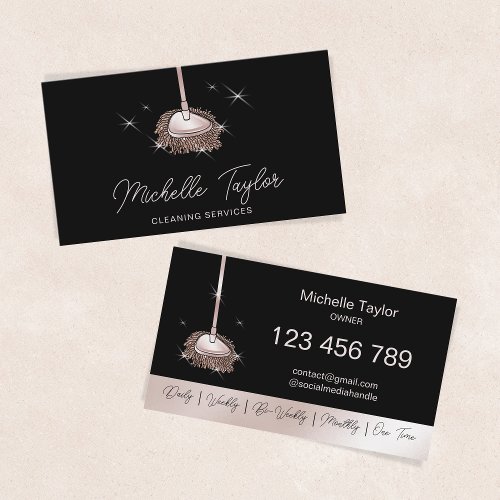 House Cleaning Maid Service Rose Gold Glitter Mop Business Card