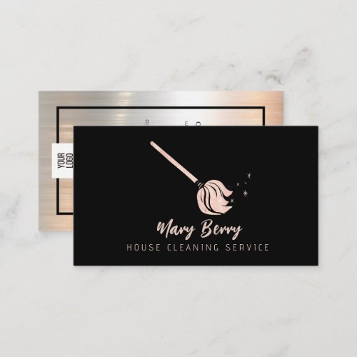 House Cleaning Maid Service Rose Gold Mop Logo  Business Card