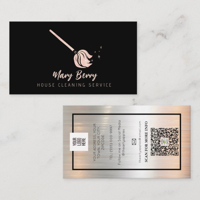 House Cleaning Maid Service Rose Gold Mop Logo  Business Card (Front/Back)