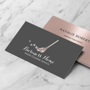 House Cleaning Maid Service Rose Gold Mop Logo Business Card