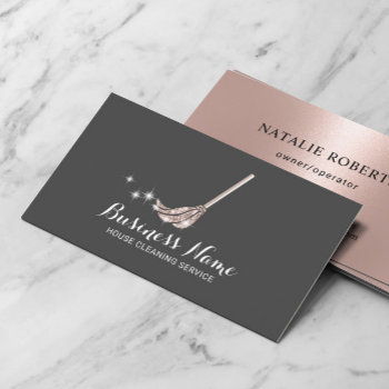 House Cleaning Maid Service Rose Gold Mop Logo Business Card by cardfactory at Zazzle
