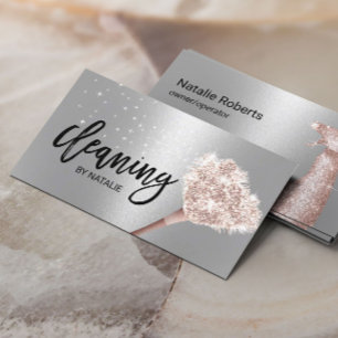 House Cleaning Maid Service Rose Gold & Silver Business Card