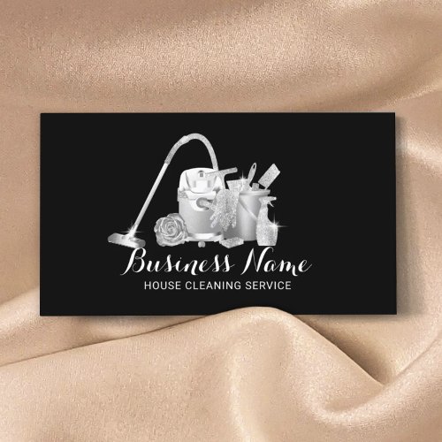 House Cleaning Maid Service Silver Housekeeping Business Card