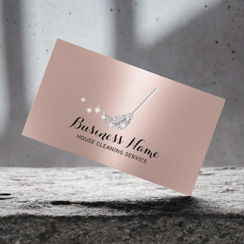 House Cleaning Maid Service Silver Mop Rose Gold Business Card by cardfactory at Zazzle