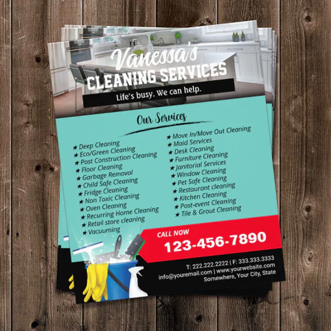 House Cleaning Maid Service Teal Photo Flyer Zazzle
