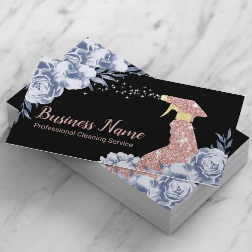 House Cleaning Maid Service Vintage Blue Floral Business Card