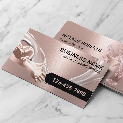 House Cleaning Maid Service Water Flows Rose Gold Business Card