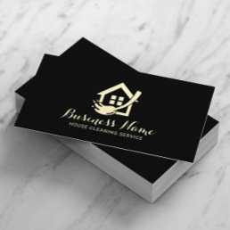 House Cleaning Modern Black &amp; Gold Maid Service Business Card
