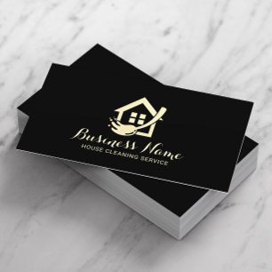 House Cleaning Modern Black & Gold Maid Service Business Card
