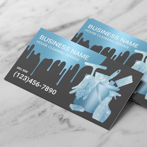 House Cleaning Modern Blue Drips Maid Service  Business Card