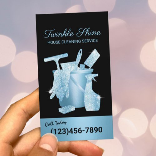 House Cleaning Modern Blue Housekeeping Business Card