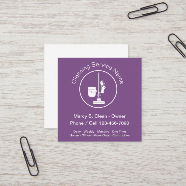 House Cleaning Modern Design Square Business Card (Front/Back In Situ)