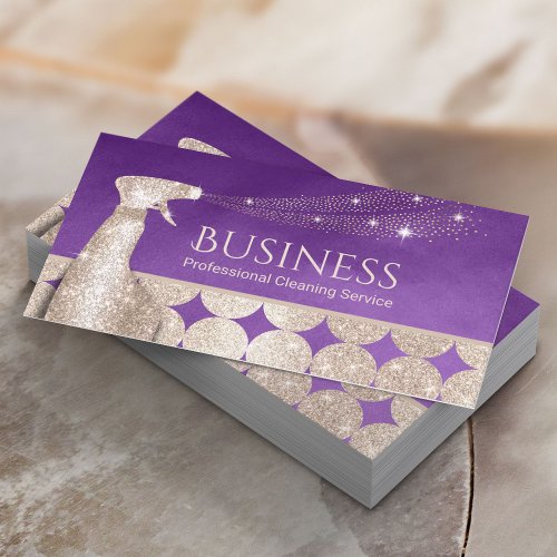  House Cleaning Modern Purple  Gold Maid Service Business Card