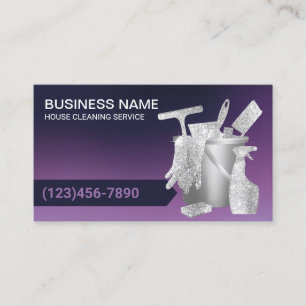 House Cleaning Modern Purple & Silver Maid Service Business Card