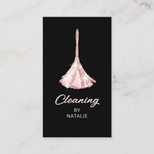 House Cleaning Modern Rose Gold Duster Maid Busine Business Card