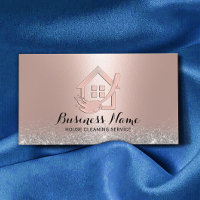 House Cleaning Modern Rose Gold House & Mop Logo Business Card