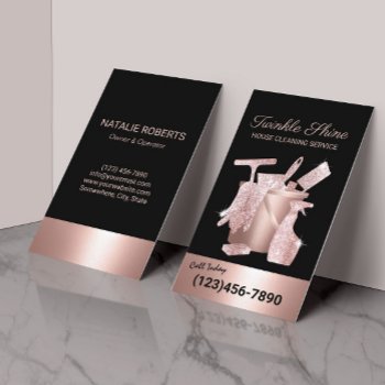 House Cleaning Modern Rose Gold Housekeeping Business Card by cardfactory at Zazzle