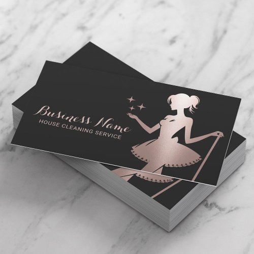 House Cleaning Modern Rose Gold Maid Service Business Card