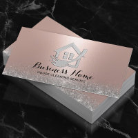House Cleaning Modern Rose Gold & Silver Glitter Business Card
