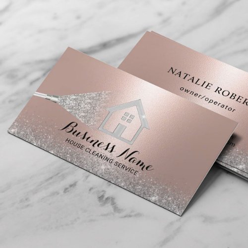 House Cleaning Modern Rose Gold  Silver Maid Business Card