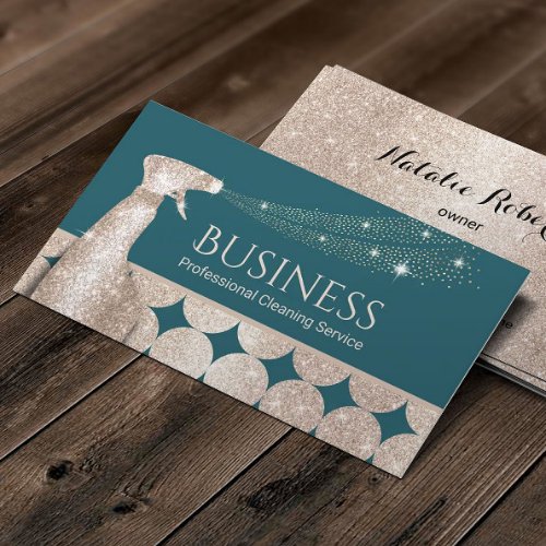  House Cleaning Modern Teal  Gold Maid Service Business Card