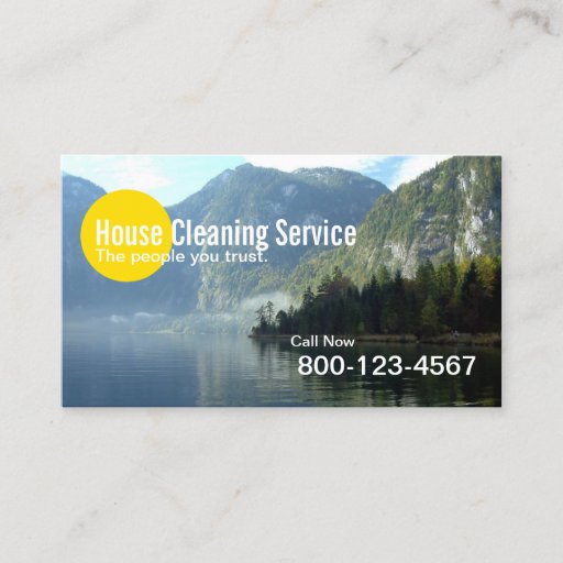 Customizable Mountain Lake Home Cleaning Business Card