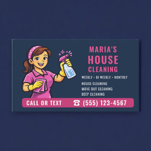 House Cleaning Navy Blue Pink Business Card