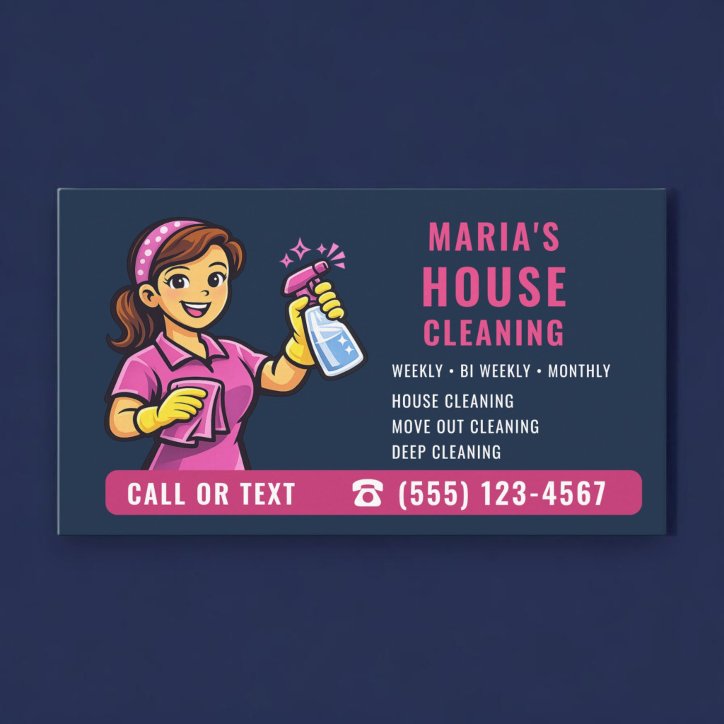 House Cleaning Navy Blue Pink Business Card