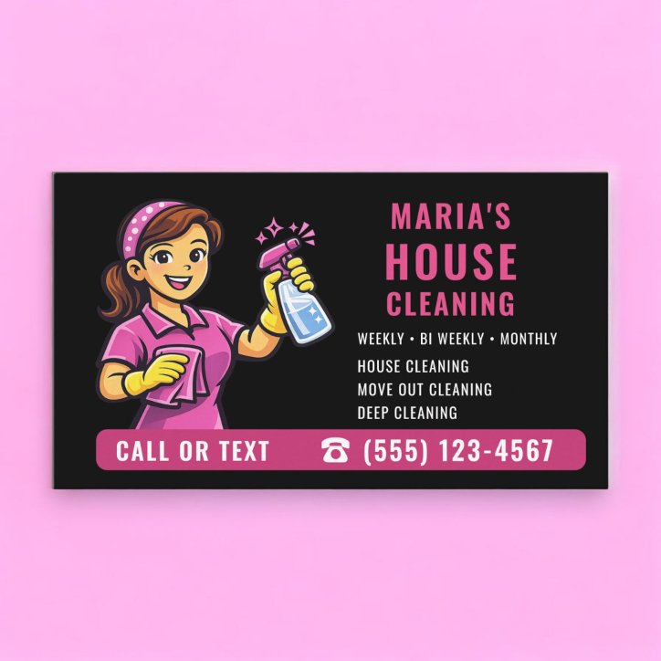 House Cleaning Pink Black Business Card