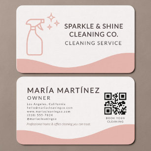House Cleaning Pink QR Code  Business Card